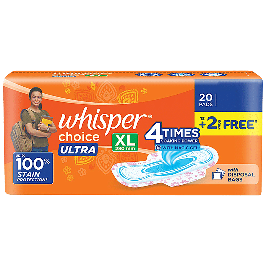 Whisper Choice Ultra Wings Sanitary Pads (XL), 20 Pcs