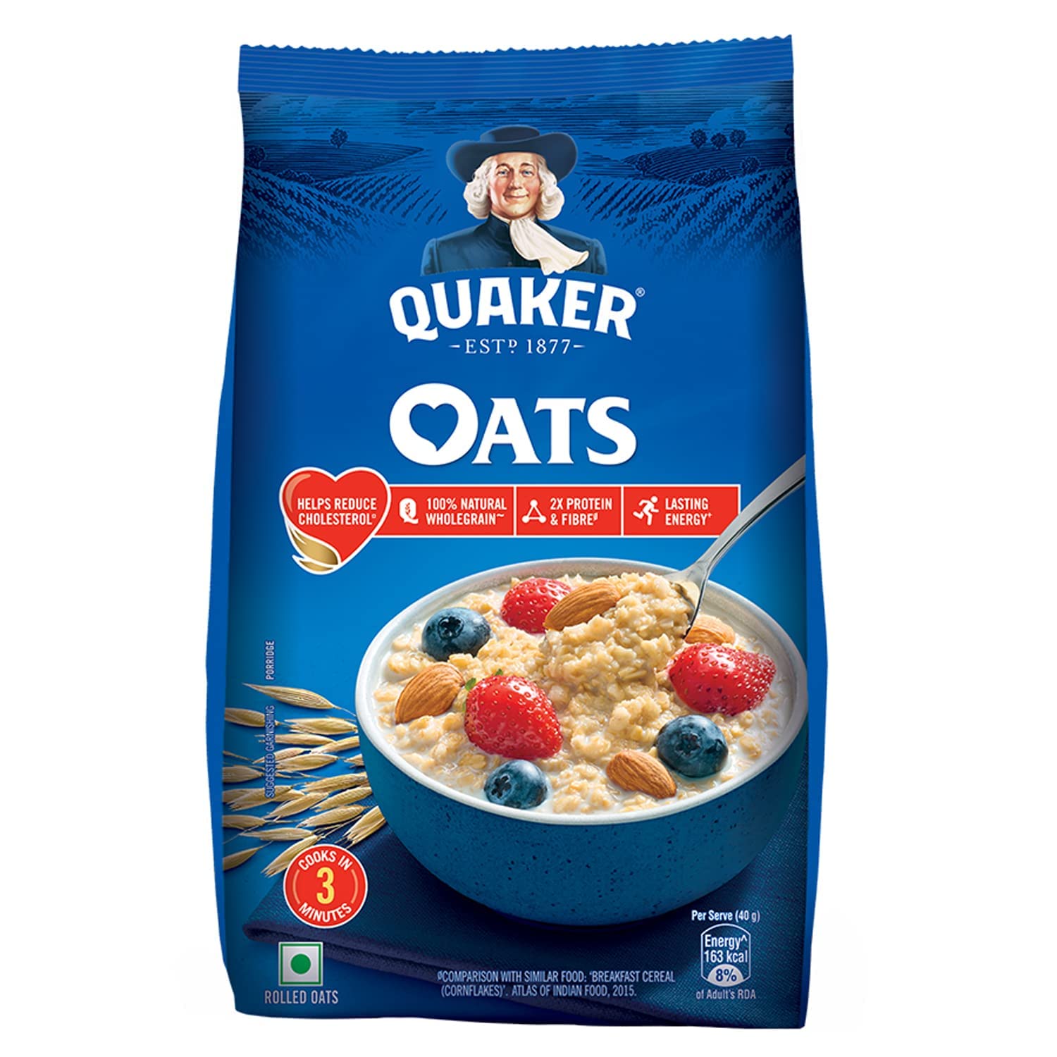 Quaker Oats 1Kg, Rolled Oats Natural Wholegrain, Nutritious Breakfast Cereals, Dalia Porridge, Easy To Cook
