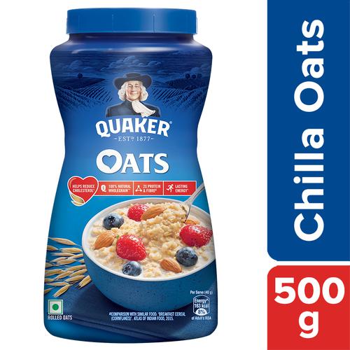 Quaker Oats Breakfast Cereal, Nutritious, Rich In Protein, Helps To Maintain Weight, Easy To Cook, 500 G Jar