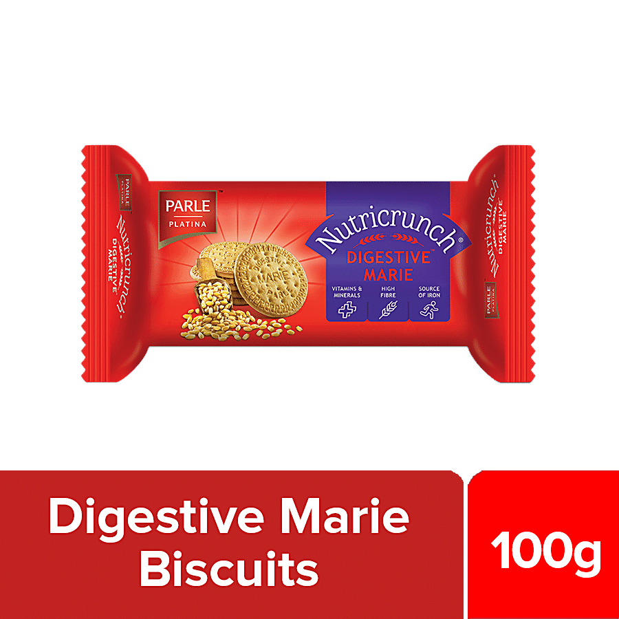 Parle Platina Nutricrunch Digestive Marie Biscuit, Rich In Fibre, Iron & Vitamins, Crispy, 100 G