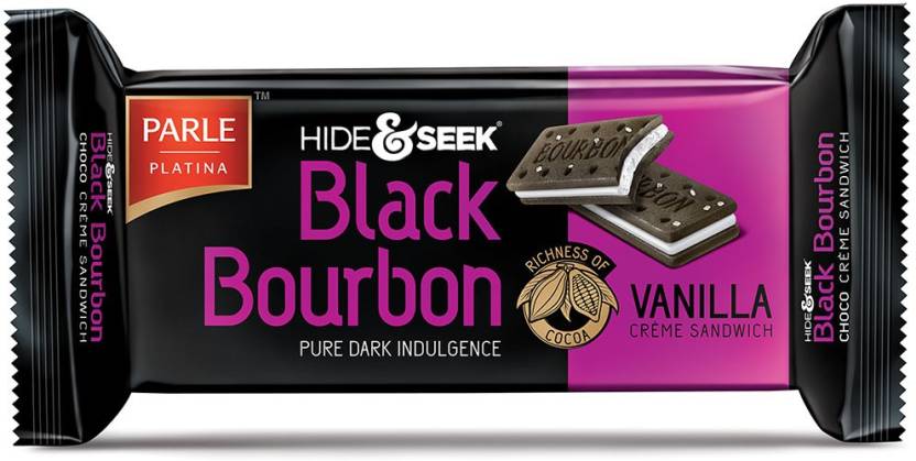 Parle Hide & Seek Black Bourbon Cream Sandwich, Vanilla, 100G Pouch