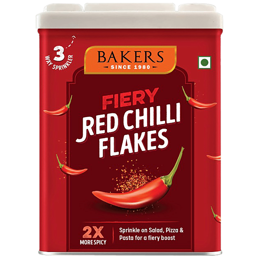 Bakers Red Chilli Flakes, Fiery, Sprinkle On Salad, Pizza, Pasta, 30 G Bakers Red Chilli Flakes, Fiery, Sprinkle On Salad, Pizza, Pasta, 30 G
