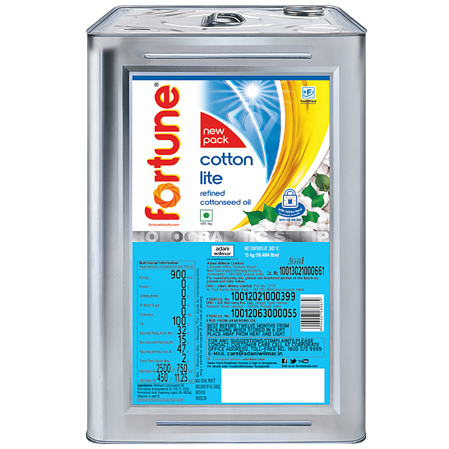 fortune cotton lite refined cottonseed oil 15 kg tin